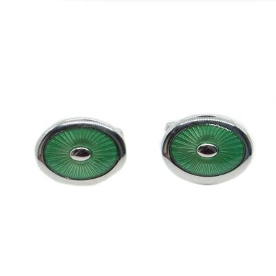 Boutons de manchette en plaque de rhodium ovale en émail vert