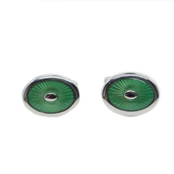 Boutons de manchette en plaque de rhodium ovale en émail vert 1