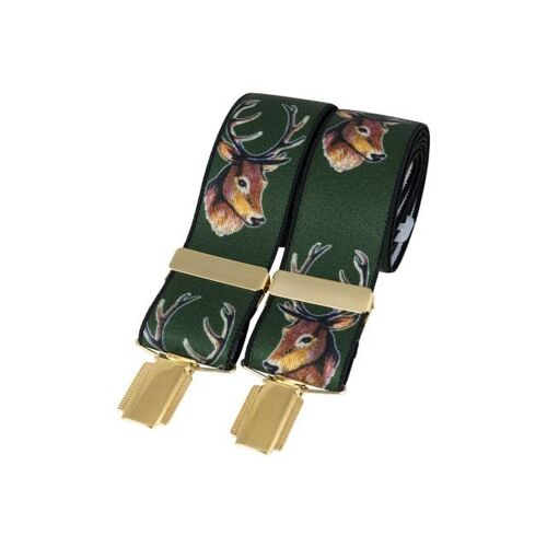Green Stags Head 35mm Gold Clip Braces