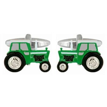 Boutons de manchette plaqués rhodium tracteur vert 1