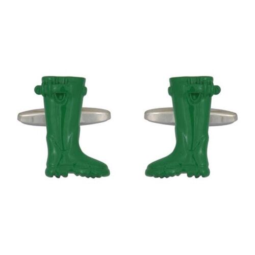 Green Wellington Boots Rhodium Plated Cufflinks