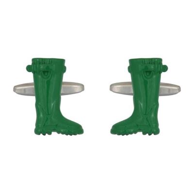 Green Wellington Boots Rhodium Plated Cufflinks