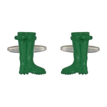 Boutons de manchette plaqués rhodium pour bottes Wellington vertes 1