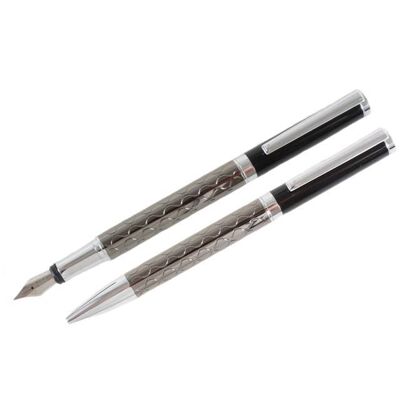 Grey & Black Wave Fountain & Ball Point Pen Set