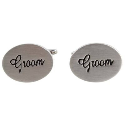 Groom Oval Rhodium Wedding Cufflinks