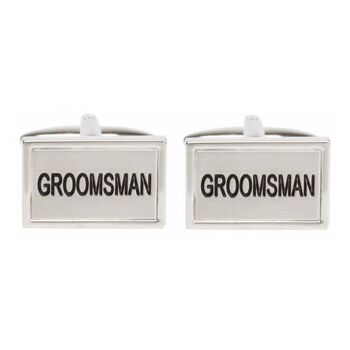 Boutons de manchette plaqués rhodium Groomsman 1
