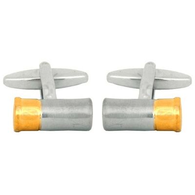 Boutons de manchette plaqués or et rhodium 2 tons Gun Cartouche