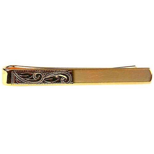 Half Engraved Design Gold Plated Tie Slide