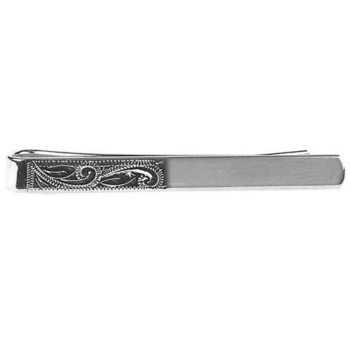Half Engraved Design Rhodium Plate Tie Slide