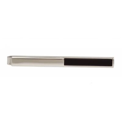 Half Onyx Rhodium Plated Tie Slide