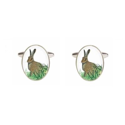 Hare Image Oval Rhodium Plated Cufflinks