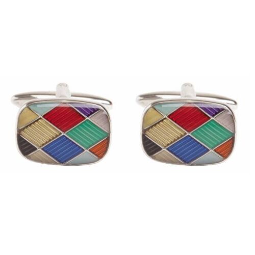 Harlequin Enamel Rhodium Plate Cufflinks