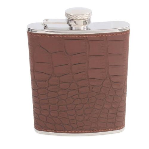 Hip Flask Brown Croc 5oz Stainless Steel