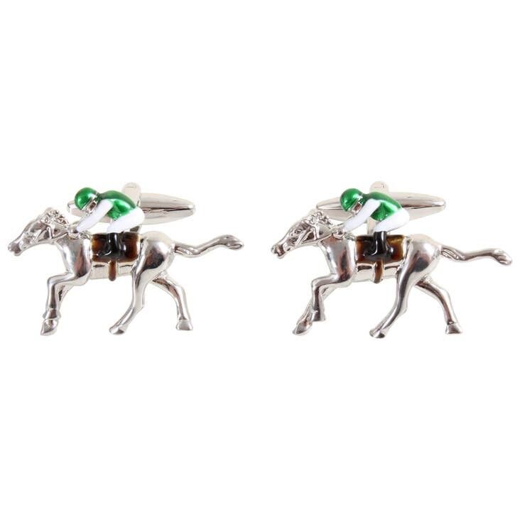 Horse & Jockey 3D Cut Out Rhodium Plated Cufflinks