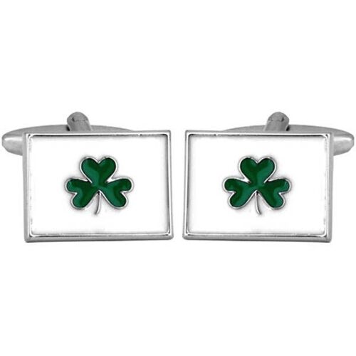 Irish Shamrock Rhodium Plated Cufflinks