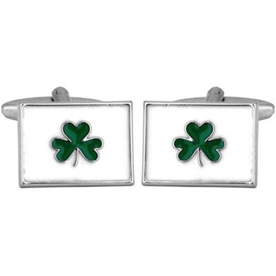 Irish Shamrock Rhodium Plated Cufflinks