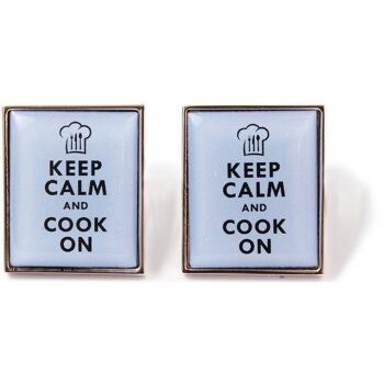 Keep Calm & Cook On Boutons de manchette Bleu 1