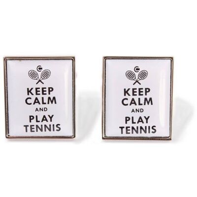 Manschettenknöpfe „Keep Calm & Play Tennis“, weiß
