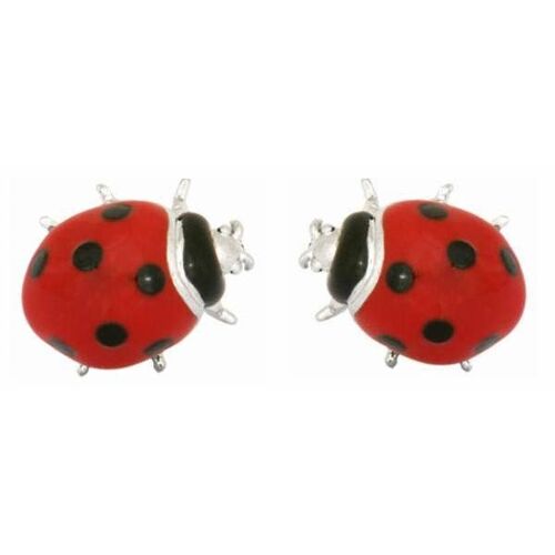 Ladybird Cufflinks - Red & Black Enamel Set In Rhodium Plate