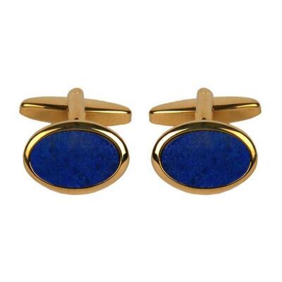 Boutons de manchette ovales plaqués or Lapis Lazuli