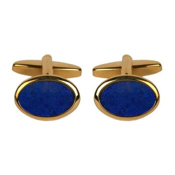 Boutons de manchette ovales plaqués or Lapis Lazuli 1