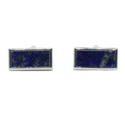Boutons de manchette rectangulaires en rhodium lapis-lazuli