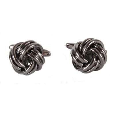 Large Open Rounded Section Gunmetal Knot Cufflinks