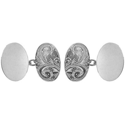 Large Oval Engraved & Plain Double Hallmarked Cufflinks