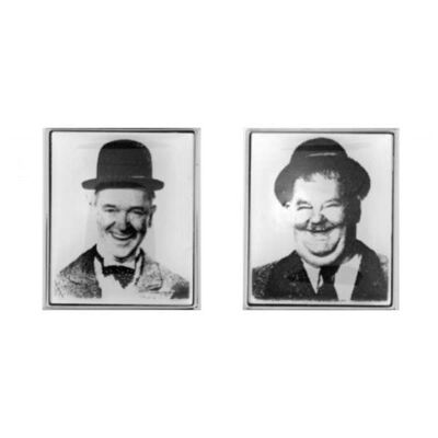 Gemelos con fotografía de Laurel & Hardy con placa de rodio