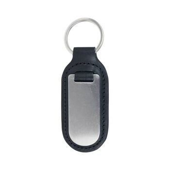 Porte-clés en cuir avec plaque en acier inoxydable, grand noir 1