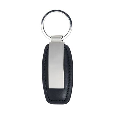 Schlüsselanhänger aus Leder mit Edelstahlplatte, klein, schwarz