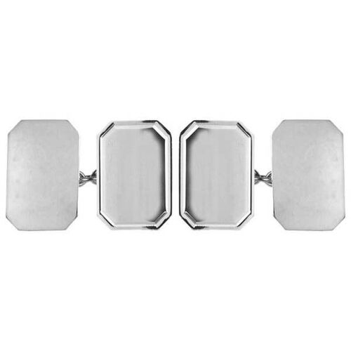 Lined Edge Rectangle Cut Corner Sterling Silver Cufflinks