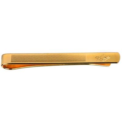 Pasador de corbata con placa dorada con diseño de cebada y grabado masónico