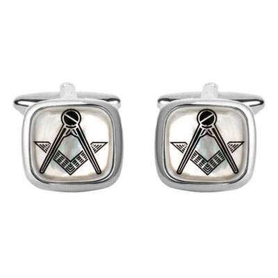 Masonic Mother of Pearl Cushion Rhodium Cufflinks