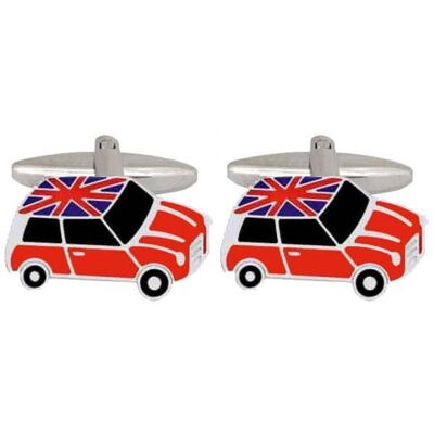 Gemelli mini placcati in rodio con tetto con bandiera britannica