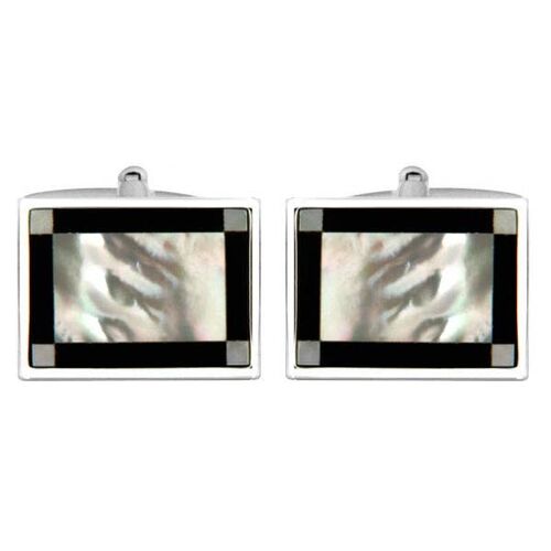 Mother of Pearl & Onyx Edge Band Rhodium Plated Cufflinks