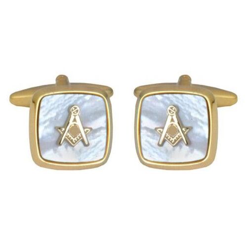 Mother of Pearl Embossed Masonic Cufflinks Gold Plate