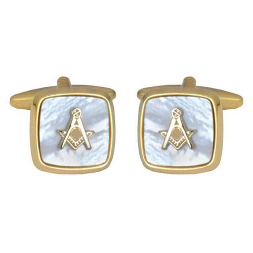 Mother of Pearl Embossed Masonic Cufflinks Gold Plate