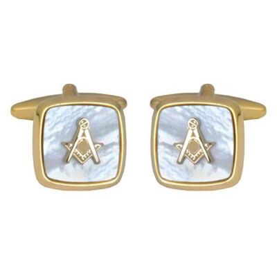 Mother of Pearl Embossed Masonic Cufflinks Gold Plate