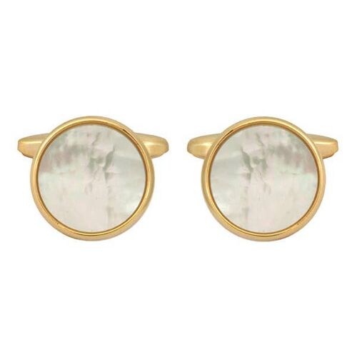 Mother of Pearl Round Gold Plated Cufflinks