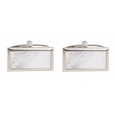 Mother of Pearl Rectangle Rhodium Cufflinks