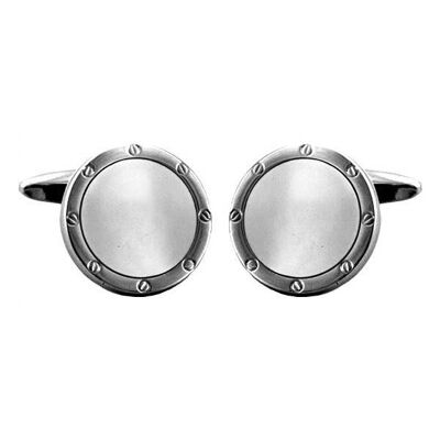 Boutons de manchette ronds en nacre avec trou de port en rhodium