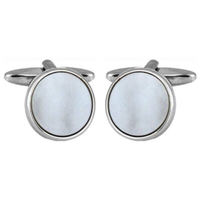 Boutons de manchette ronds plaqués rhodium en nacre