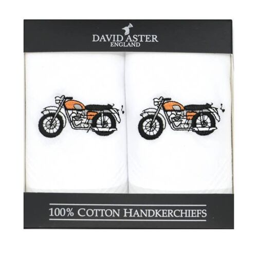 Motorbike Embroidered White Cotton Handkerchiefs