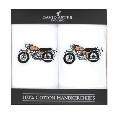 Motorbike Embroidered White Cotton Handkerchiefs