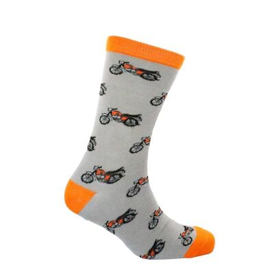 Chaussettes Moto - Coton Peigné Orange & Gris