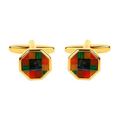 Multi Real Stone Cufflink Gold Plate