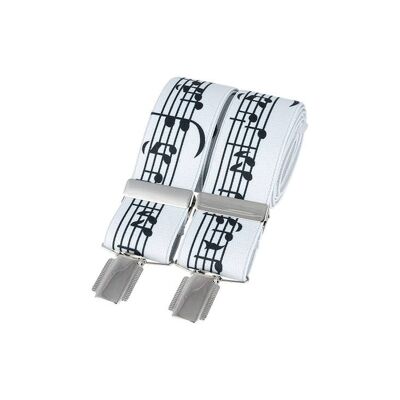 Musiknoten auf weißen 35-mm-Silberclip-Hosenträgern