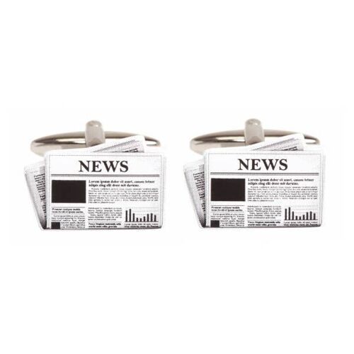 Newspaper Rhodium Plated Cufflinks