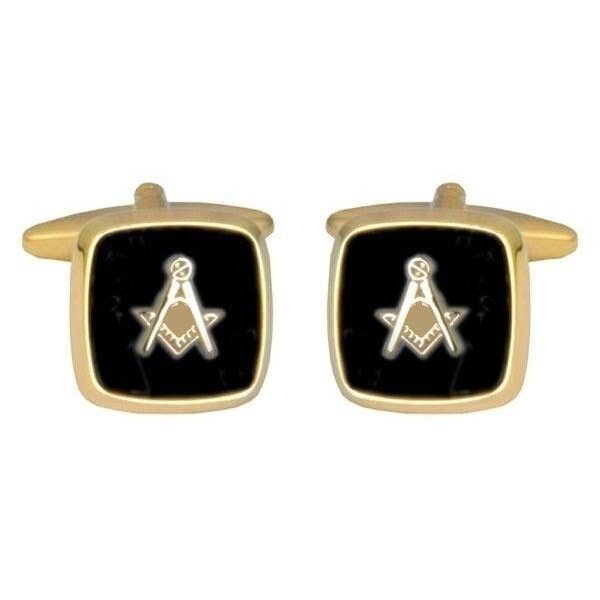 Freimaurer-Manschettenknöpfe mit Onyx-Prägung, vergoldet